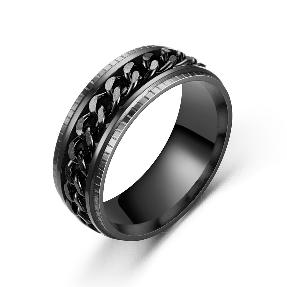 Picture of Stainless Steel Chain Rotation Decompression Ring Men Rings Black 