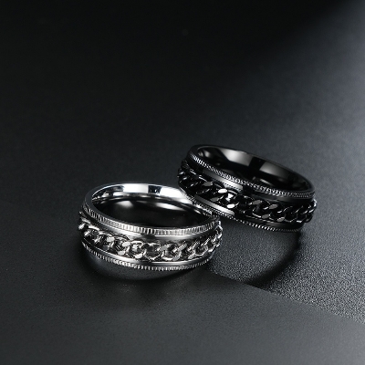 Picture of Stainless Steel Chain Rotation Decompression Ring Men Rings Black 