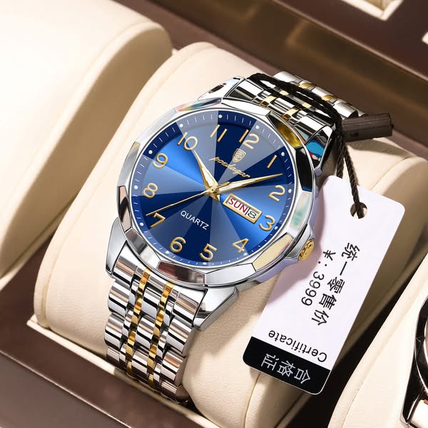 Picture of High-End Men’s Fashion Watch with Brown Leather Strap and Gold Finish  