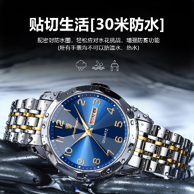 Picture of High-End Men’s Fashion Watch with Brown Leather Strap and Gold Finish  