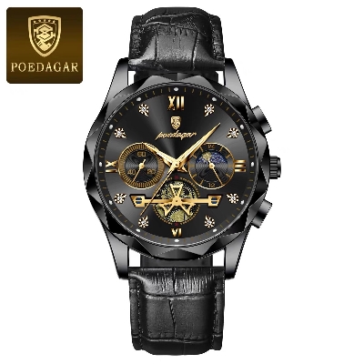Picture of High-End Men’s Fashion Watch with Brown Leather Strap and Gold Finish  