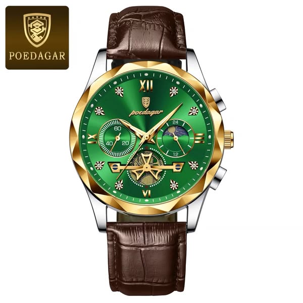 Picture of High-End Men’s Fashion Watch with Brown Leather Strap and Gold Finish  