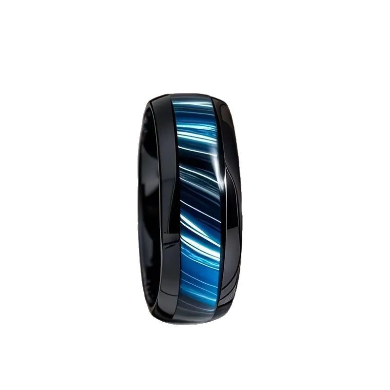 Picture of Stylish Men's Stainless Steel Finger Ring Blue 