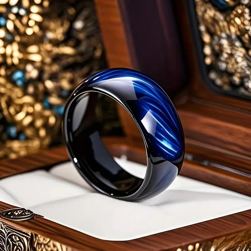 Picture of Stylish Men's Stainless Steel Finger Ring Blue 