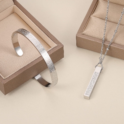 Picture of 2 Pcs Set Ayatul kursi Color Granted Silver Necklace For Men  