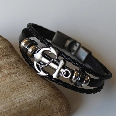 Picture of new stylish mens Bracelet for fashion Black 21 CM
