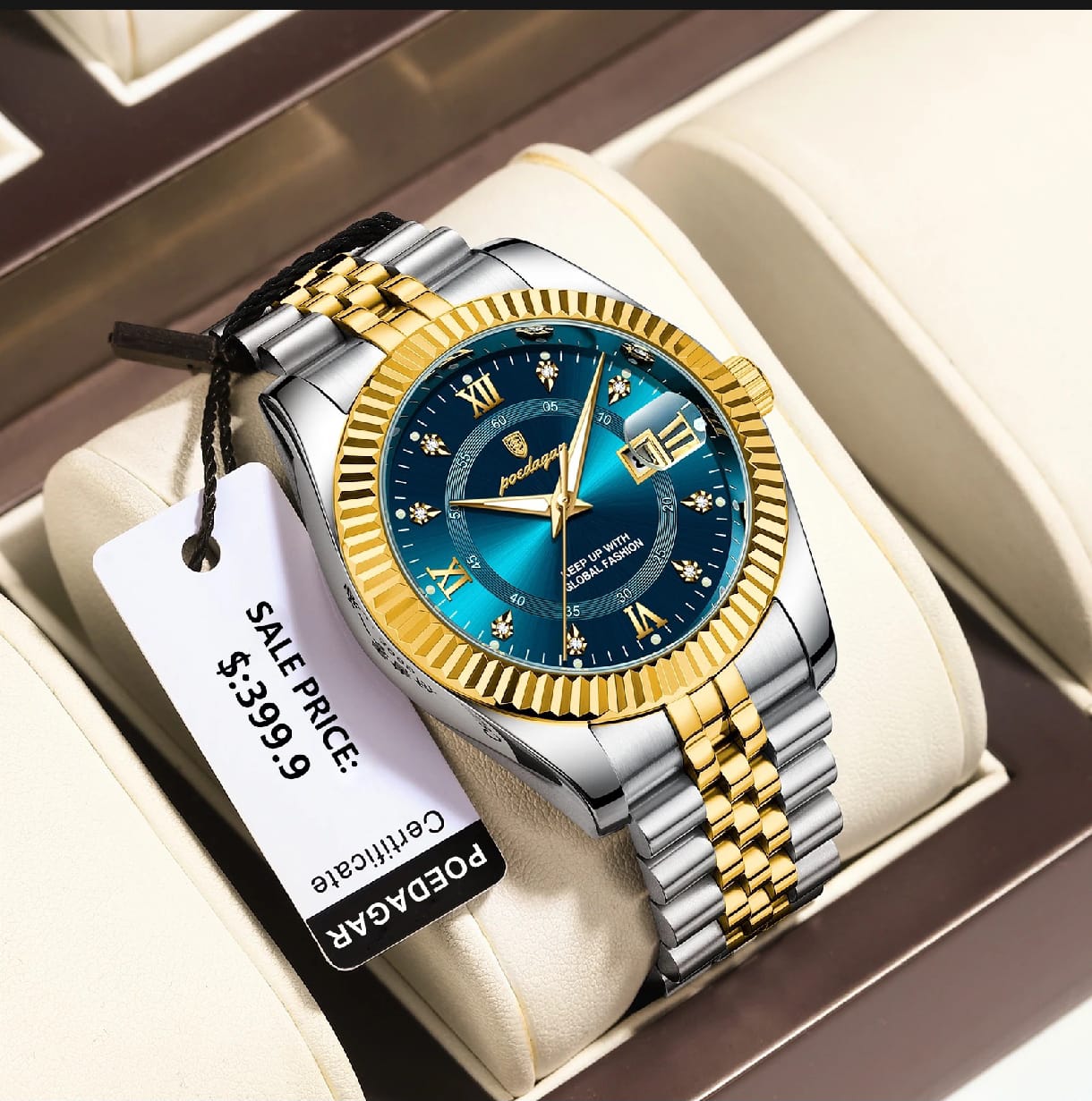 Picture of High-End Men’s Fashion Watch with Brown Leather Strap and Gold  