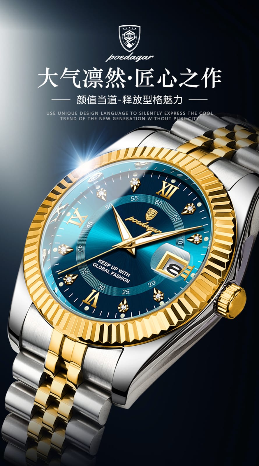 Picture of High-End Men’s Fashion Watch with Brown Leather Strap and Gold  