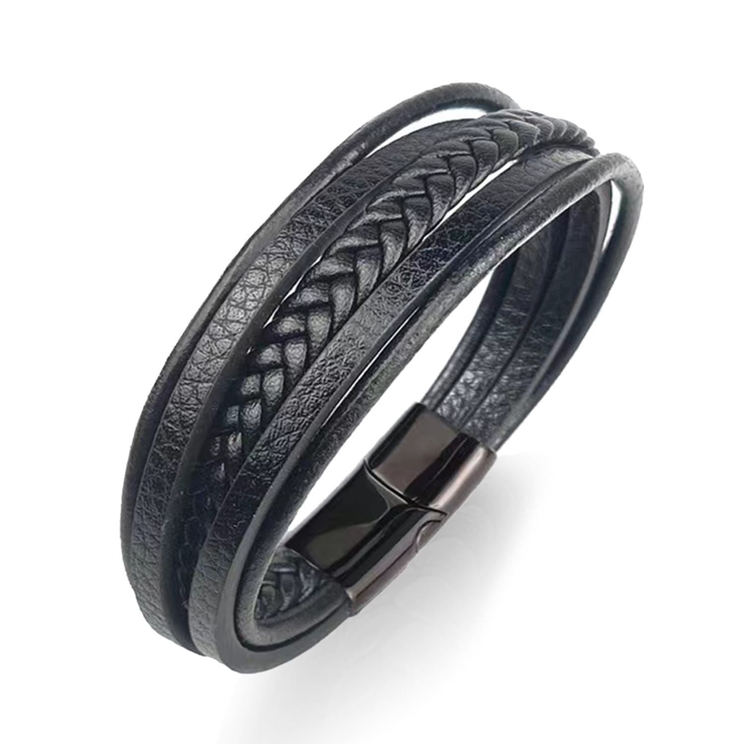 Picture of Men's Women Leather Bracelet Stainless Magnet Special Birthday Gift Bracelet Gif Black 21 CM
