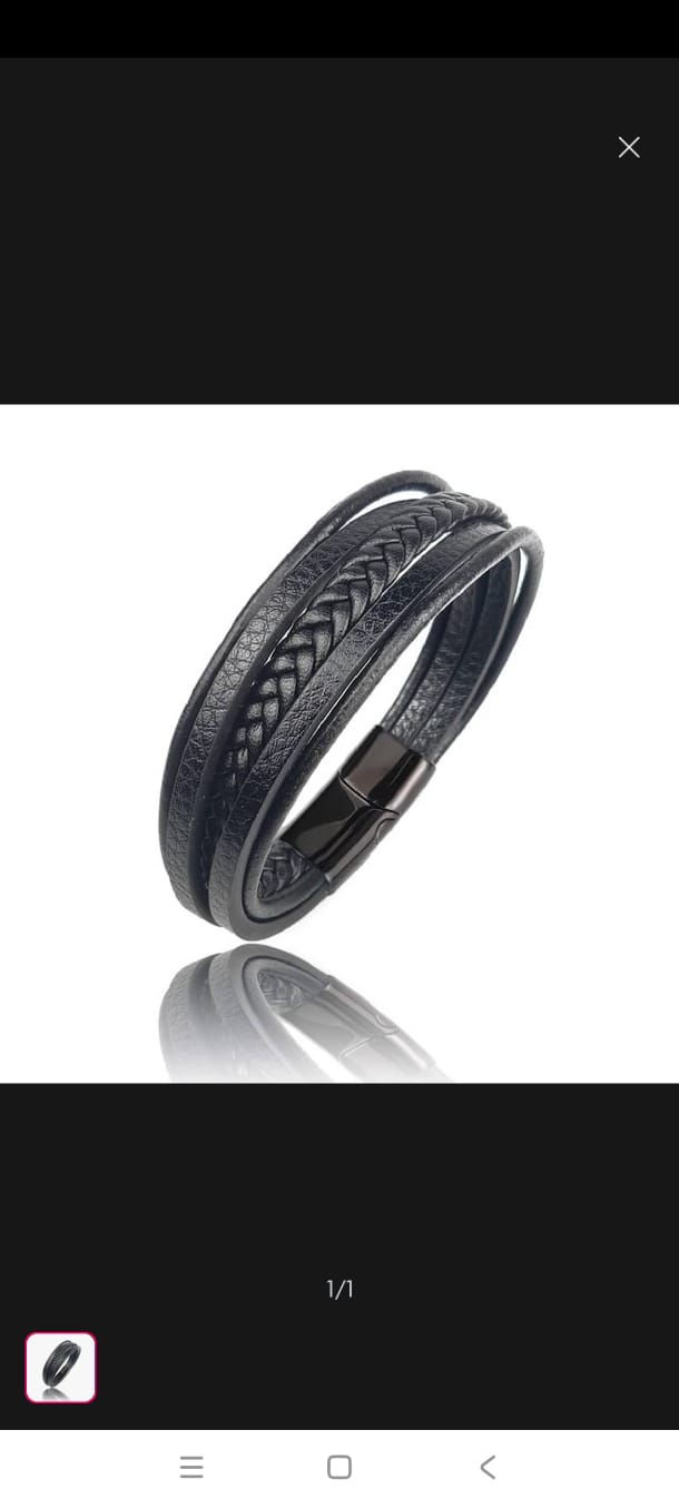 Picture of Men's Women Leather Bracelet Stainless Magnet Special Birthday Gift Bracelet Gif Black 21 CM