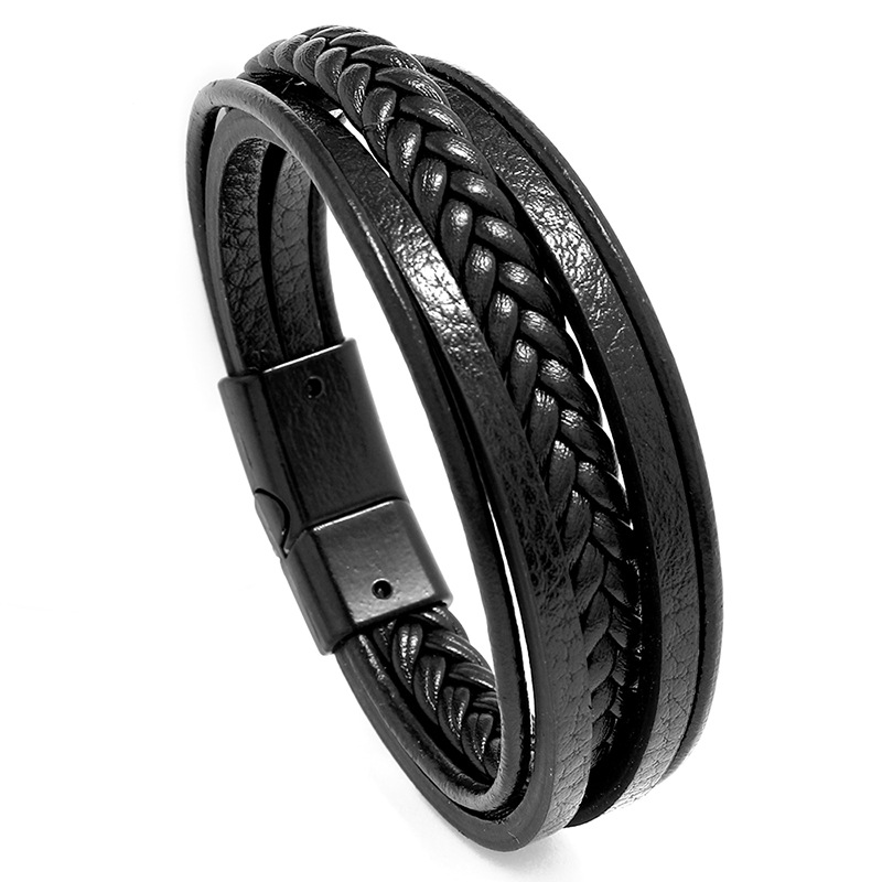 Picture of Men's Women Leather Bracelet Stainless Magnet Special Birthday Gift Bracelet Gif Black 21 CM