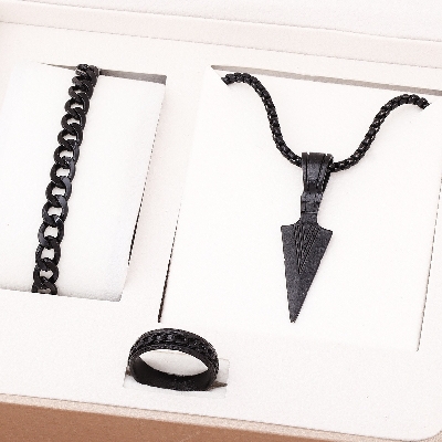 Picture of Stylish Bar Pendant Set, Necklaces Finger Ring Set for Men 3pcs Set  