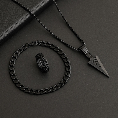 Picture of Stylish Bar Pendant Set, Necklaces Finger Ring Set for Men 3pcs Set  