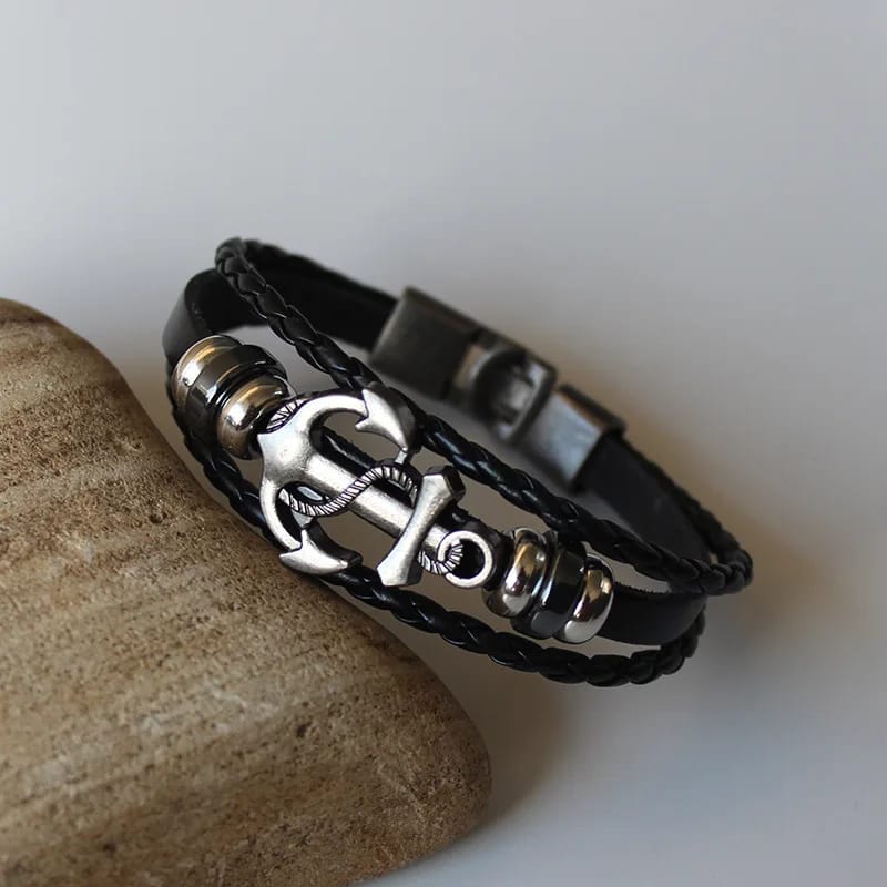 Picture of Leather Bracelets for Men and Boys Black 