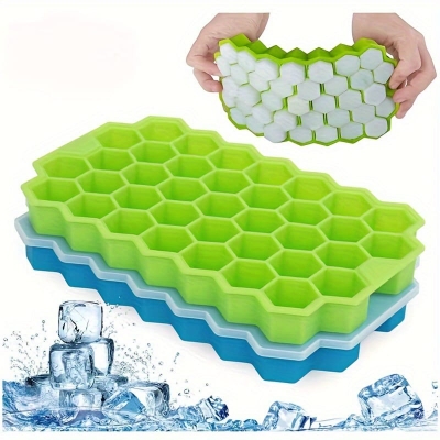 Picture of New High Quality Silicone Ice Cube Tray with Cover Food Grade Small Kitchen Appliances Ice Makers Multicolor 
