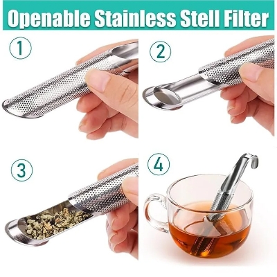 Picture of Green Tea Strainer Stainless Steel Tea Infuser Hanging Pipe Design Silver 