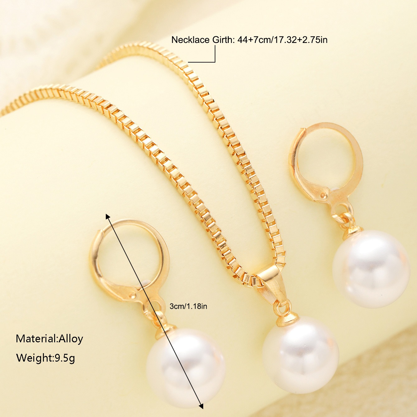 Picture of 3 Pcs Round Pearl Jewelry Set Of Earring Pendant Necklace For Women Exquisite Fashion Rhinestone Double Wedding Jewelry Set Gift Gold 