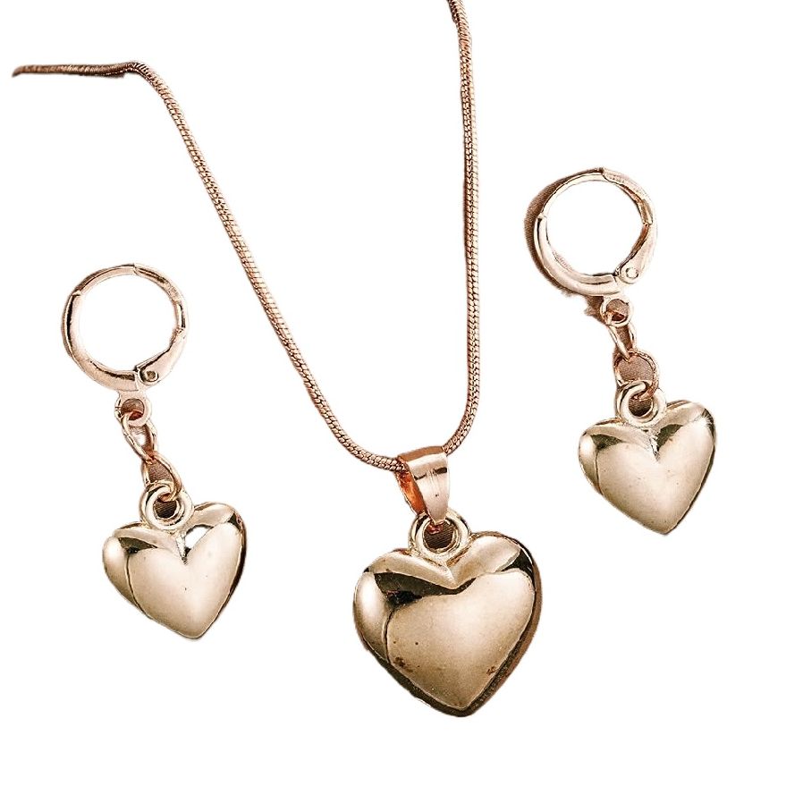 Picture of Fashion Golden Heart Pendant Earrings Necklace Bracelet Jewelry Set Gold 
