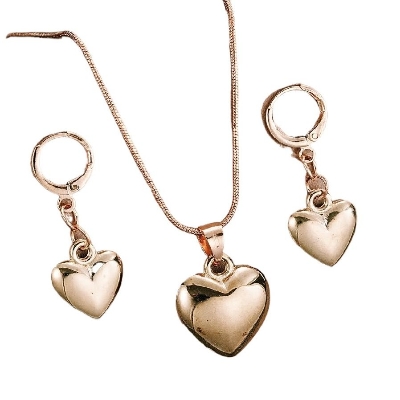 Picture of Fashion Golden Heart Pendant Earrings Necklace Bracelet Jewelry Set Gold 