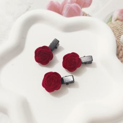 Picture of Ladies' Velvet Rose Hair Clip, Cute Internet Celebrity Hairpin For Bangs & Hair Accessories, Lovely Velvet Bowknot Barrette, Small But Cute,  One size fits all