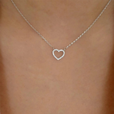 Picture of Love Shape Pendant Necklace for Women and Girls, Gold Plated Titanium Chain, Stylish and Elegant Design Silver 