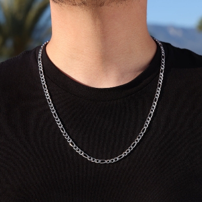 Picture of Viking Wolf Raven Pendant Necklace for Men Stainless Steel Geometric Chain Silver 