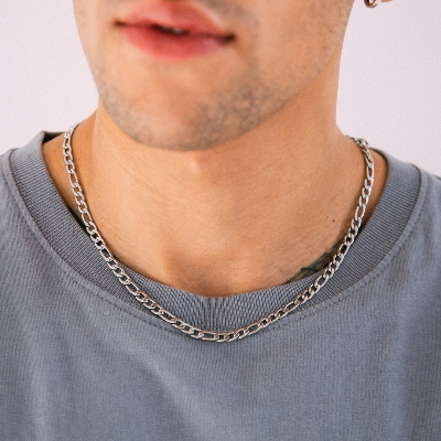 Picture of Viking Wolf Raven Pendant Necklace for Men Stainless Steel Geometric Chain Silver 