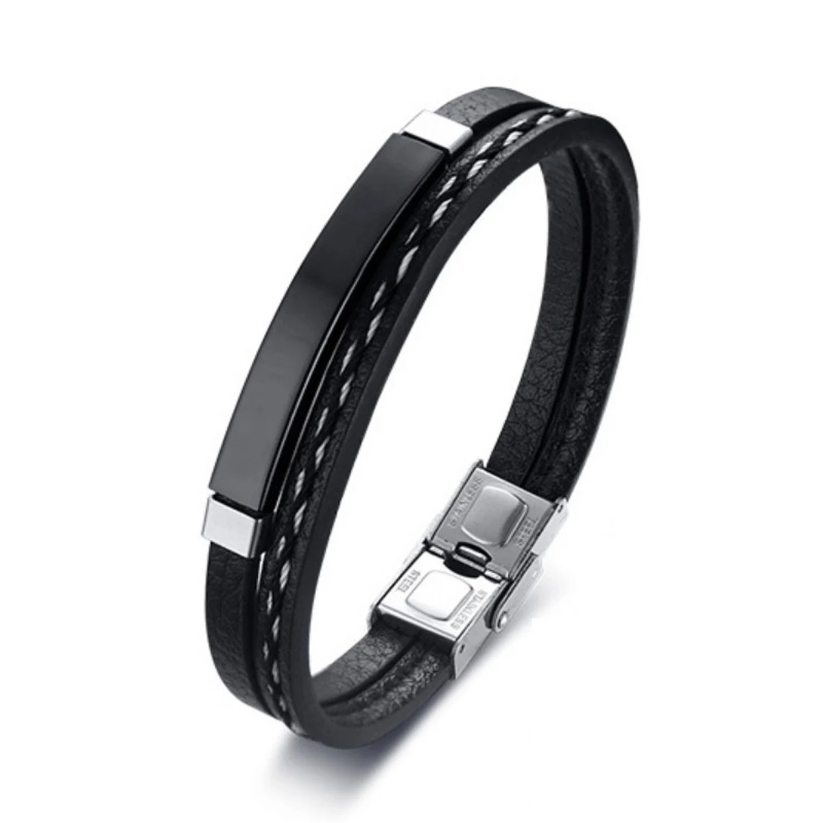Picture of Unique Design Braided Leather Bracelet with Metal Insert  