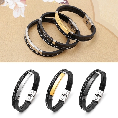 Picture of Unique Design Braided Leather Bracelet with Metal Insert  