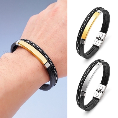 Picture of Unique Design Braided Leather Bracelet with Metal Insert  