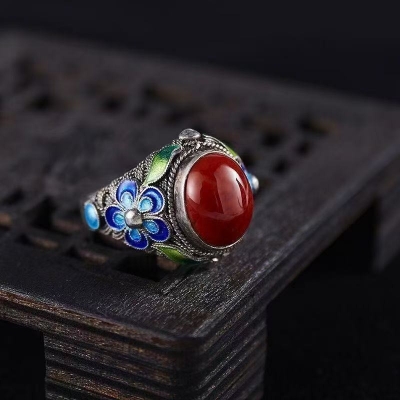 Picture of High Quality Vintage Jewelry Red Coral Ring Adjustable 