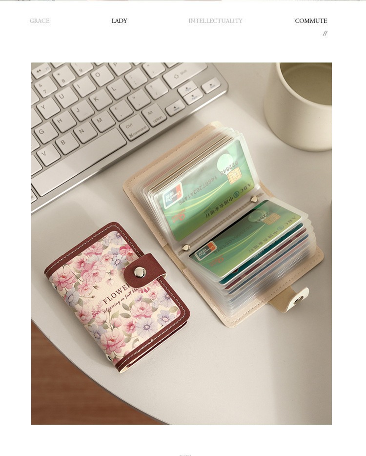 Picture of Multipurpose Flower Pattern Credit Card ID Case and Small Clutch Bag Pink 