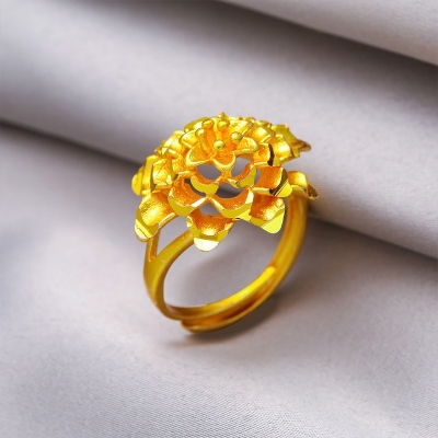 Picture of Vintage Look Gold Plated Flower Ring - Durable & Comfortable Gold 