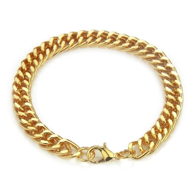Picture of Men's 8mm Gold/Black Cuban Link Chain Bracelet  Stainless Steel  