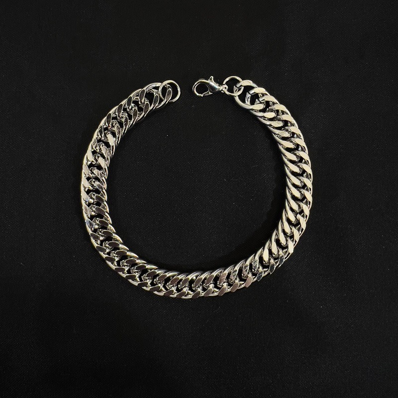 Picture of Men's 8mm Gold/Black Cuban Link Chain Bracelet  Stainless Steel  