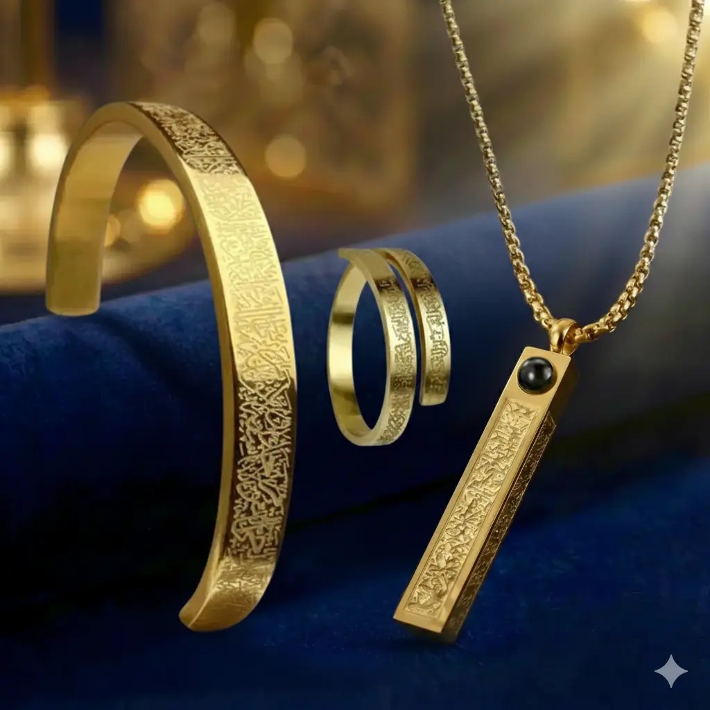 Picture of Premium Gold Pendant Chain Ring Bracelet Combo  