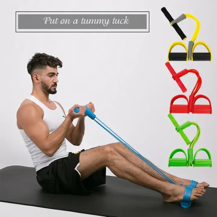 Picture of Tension Rope 4 Tube Puller Pedal Ankle Abdominal Exerciser Fitness Elastic Sit Up Pull Rope Home Gym Sport Training Equipment Multicolor