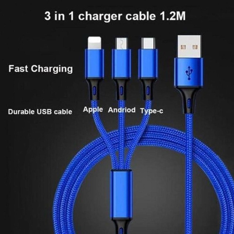 Picture of 3 in 1 Retractable USB cable for iphone, Android and usb C type Charge Cable - Multicolor