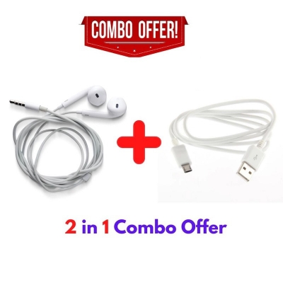 Picture of 2 in 1 Combo Offer High Quality In Ear Earphone for Android + Micro USB Cable - Headphone - Headphone - White