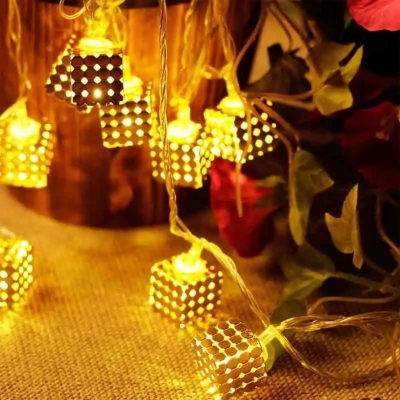 Picture of Golden Metal Cube Shape Fairy Light, Metal Ball String Light - Fairy lights 20pcs string lights Party Wedding Decoration - Gold