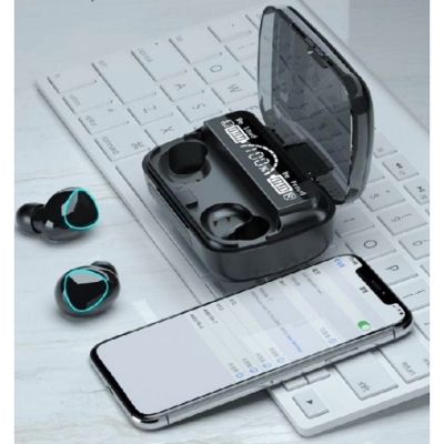 Picture of M10 TWS Earphone 9D Stereo LED Digital Display Touch CVC8.0 Digital Noise Reduction Technology (With 2000mAh Mini Power Bank Charging Box) - Black