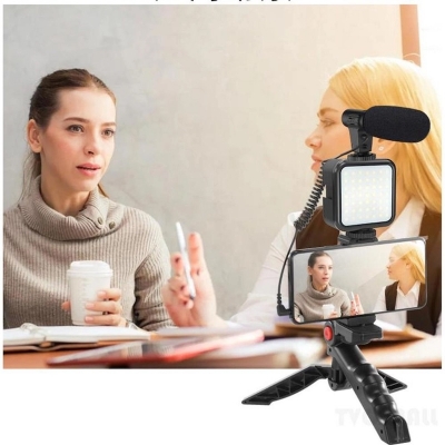Picture of Ay-49 Phone Vlog Tripod Vlogging Kits Live Selfie Fill Light Integration With Remote Control Microphone Led Light - Multicolor