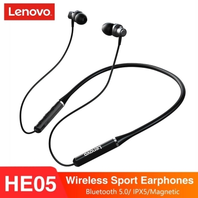 Picture of Lenovo HE05 Wireless In-Ear Neckband Earphones - Black - Black