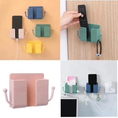 Picture of Mobile Phone Charging Hanging Holder Multifunction Wall Mounted Plug Bracket Remote Control Mounted Storage Box - Multicolor