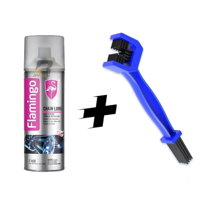 Picture of Flemingo Chain Lub 220 ml and Chain Clean Brush for Motorbike combo pack 2 - Easy to Use And Maintain - Reliable and Durable