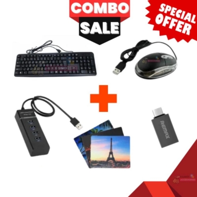 Picture of Computer Combo Mania Offer Keyboard + Mouse + USB Hub + Type C OTG + Mousepad - Multicolor