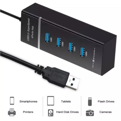 Picture of USB 3.1 High Speed  4 Port USB 3.0 HUB For Computer and Laptop Tablet - Black - Black