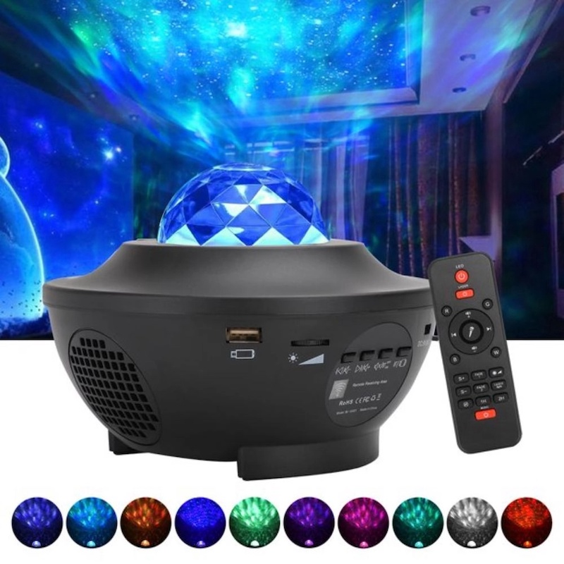 Picture of USB LED Star Night Light Music Starry Water Wave LED Light Projector Bluetooth Sound Activated Projector Decoration Light Projector - Multicolor
