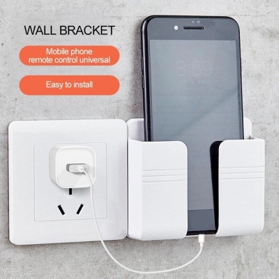 Picture of Wall Phone Holder For Phone Mounted Storage Box Remote Control Storage Organizer Case For Air Conditioner TV Mobile Stand Rack - Multicolor