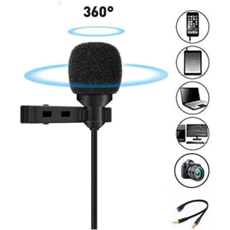 Picture of 3.5mm Jack Microphone Tie Clip-on Lapel Mikrofon Microfono Mic for Mobile Phone - Black